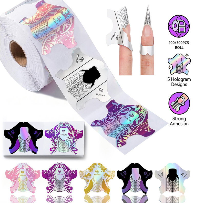 100/300pcs Nail Gel Tip Forms Aluminum Paper 5 Designs UV Gel Nail Extension